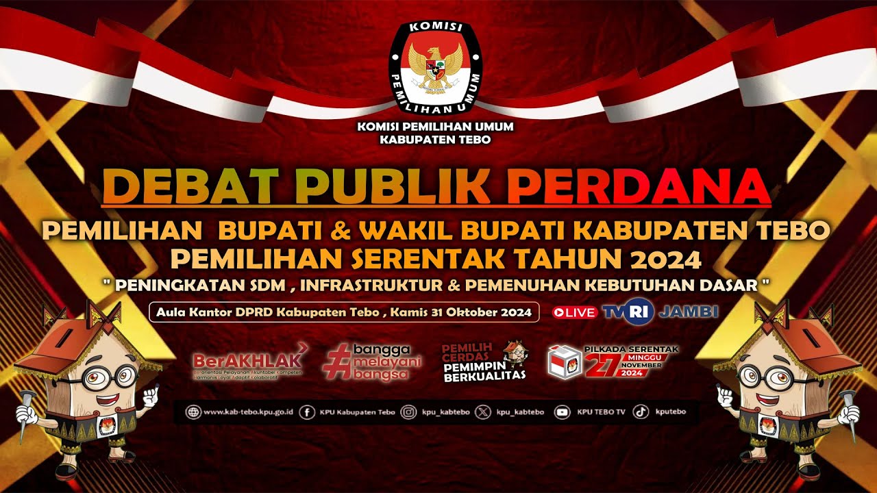 LIVE - DEBAT PUBLIK PERDANA PEMILIHAN BUPATI & WAKIL BUPATI KABUPATEN TEBO TAHUN 2024