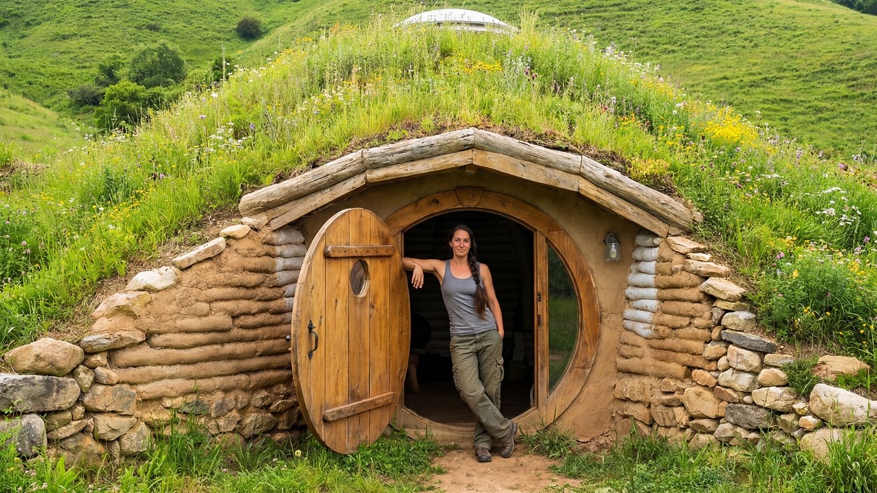 Building Underground Hobbit House with Earthbags | 90 Days Solo