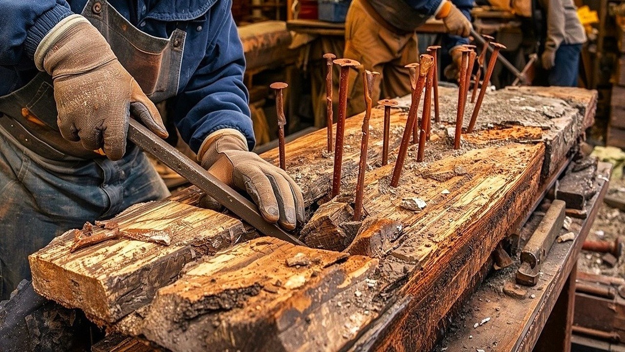 The Process Of Transforming an Ugly, Rusty Nail-Pocketed Old Log into a Stunning Piece of Furniture!