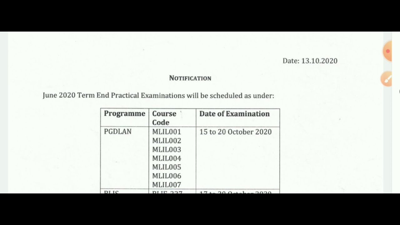 JUNE 2020 IGNOU PRACTICAL EXAM DATE SHEET