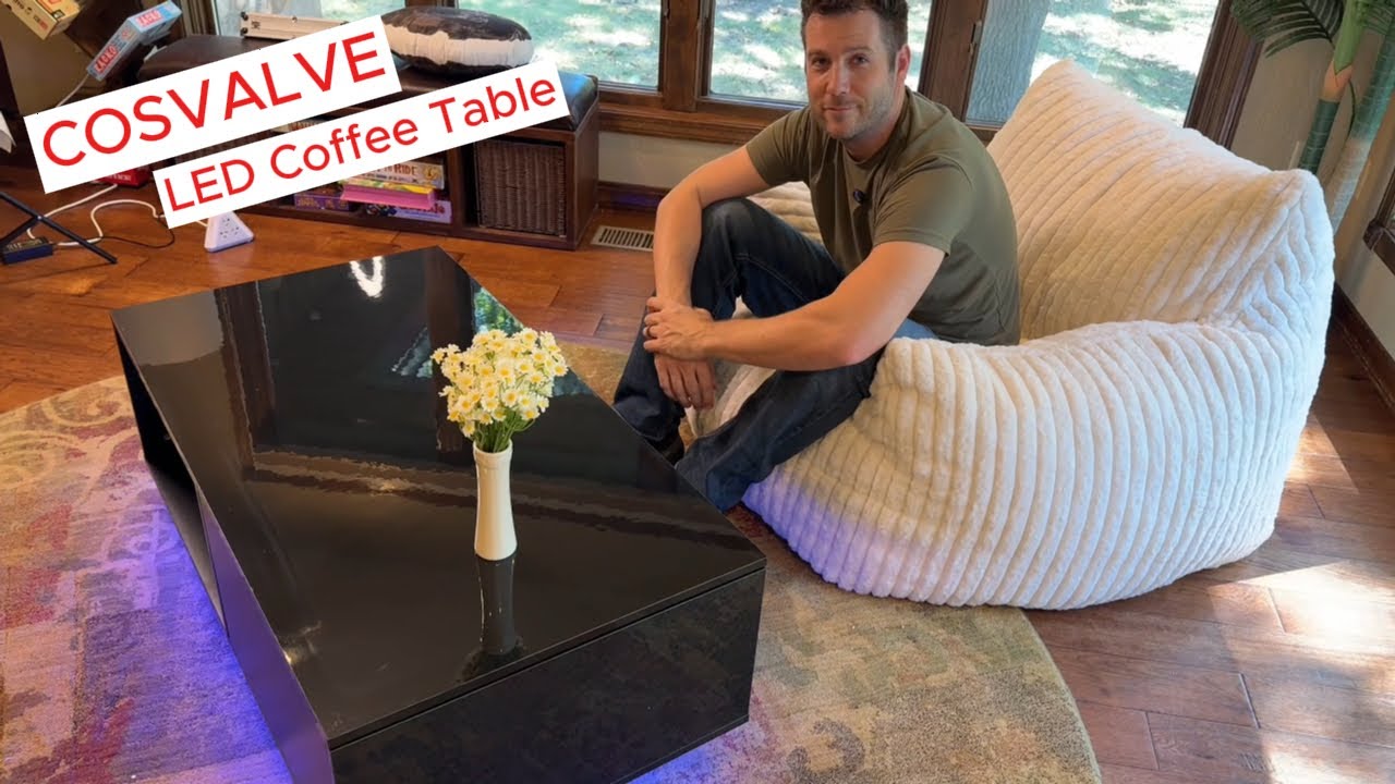 COSVALVE LED Coffee Table Black Modern Living Room Storage