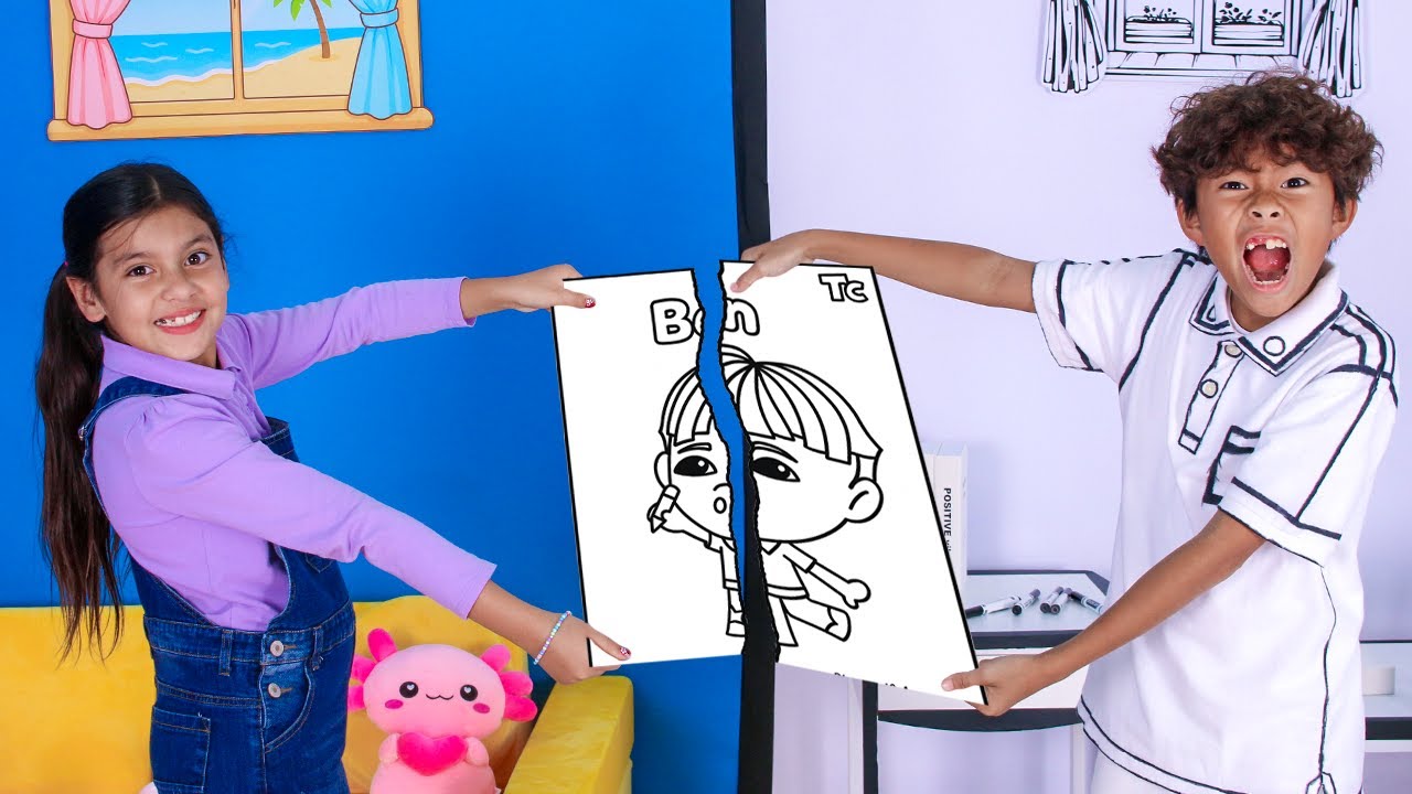 Ellie & Ben Color vs No Color! Kids Learn to Share 🎨
