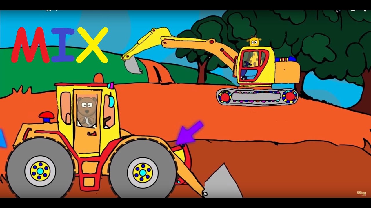 Die Räder vom Bagger, Traktor uva. drehen sich rundherum -  Mix - Yleekids Deutsch lernen