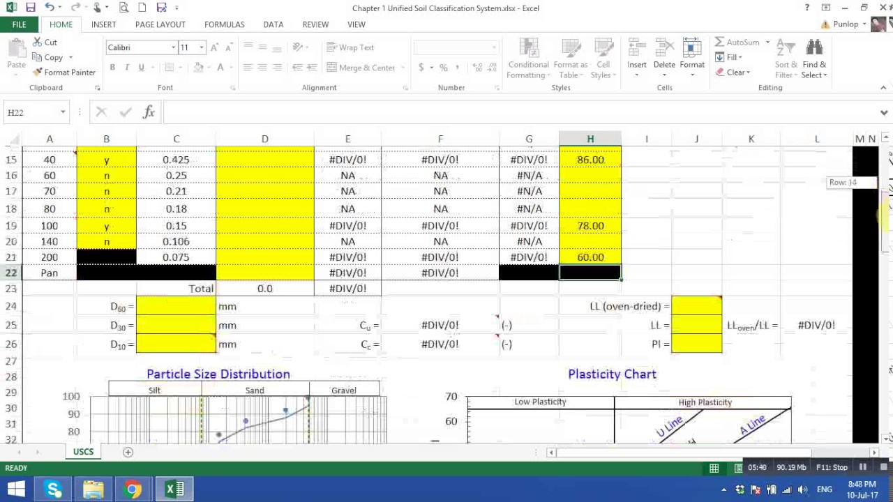 Excel ปฐพีกลศาสตร์ การจำแนกดินแบบ Unified หรือ Unified Soil Classification System