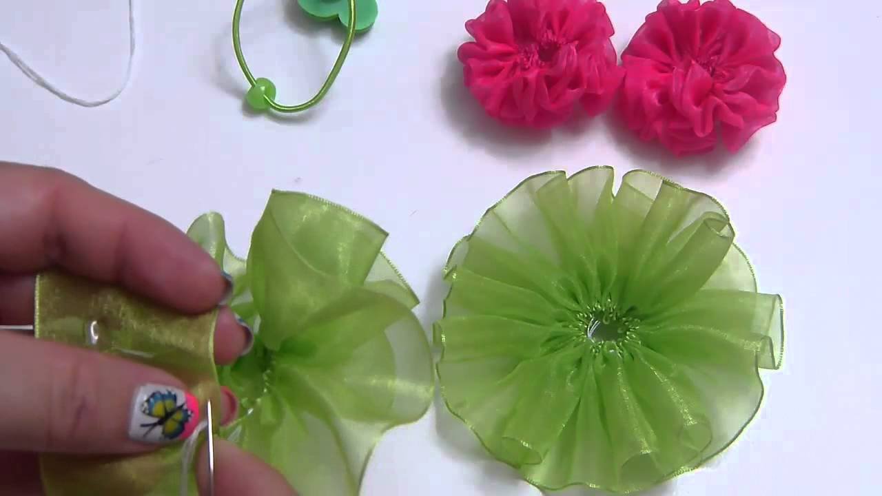 Como elaborar Coletas en cinta organza 👍🌺Easy hair bows, Moños cinta, flor organza