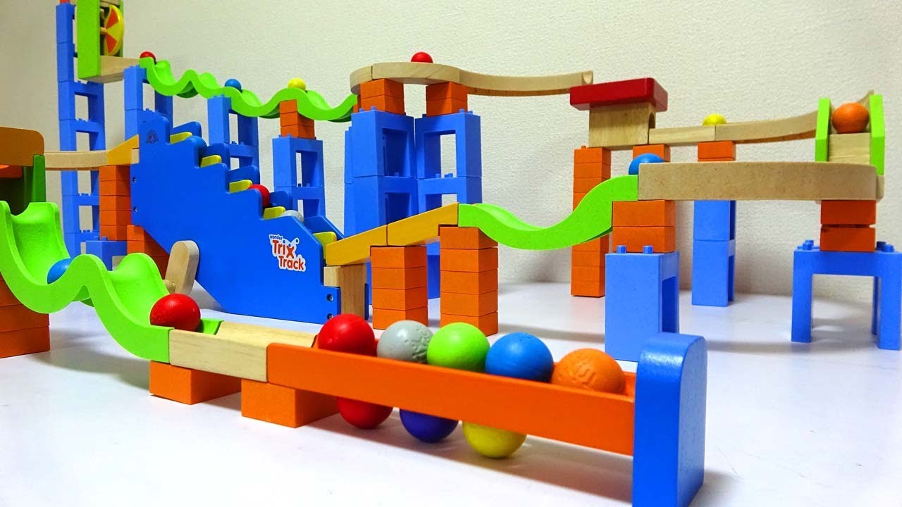 Marble Run ☆ Trix Track Wave Slope + Hand-cranked Stairs Course