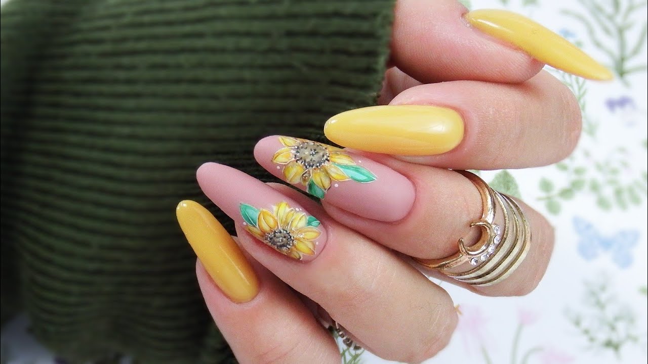 Little sunflower nails art tutorial / NTN PREMIUM