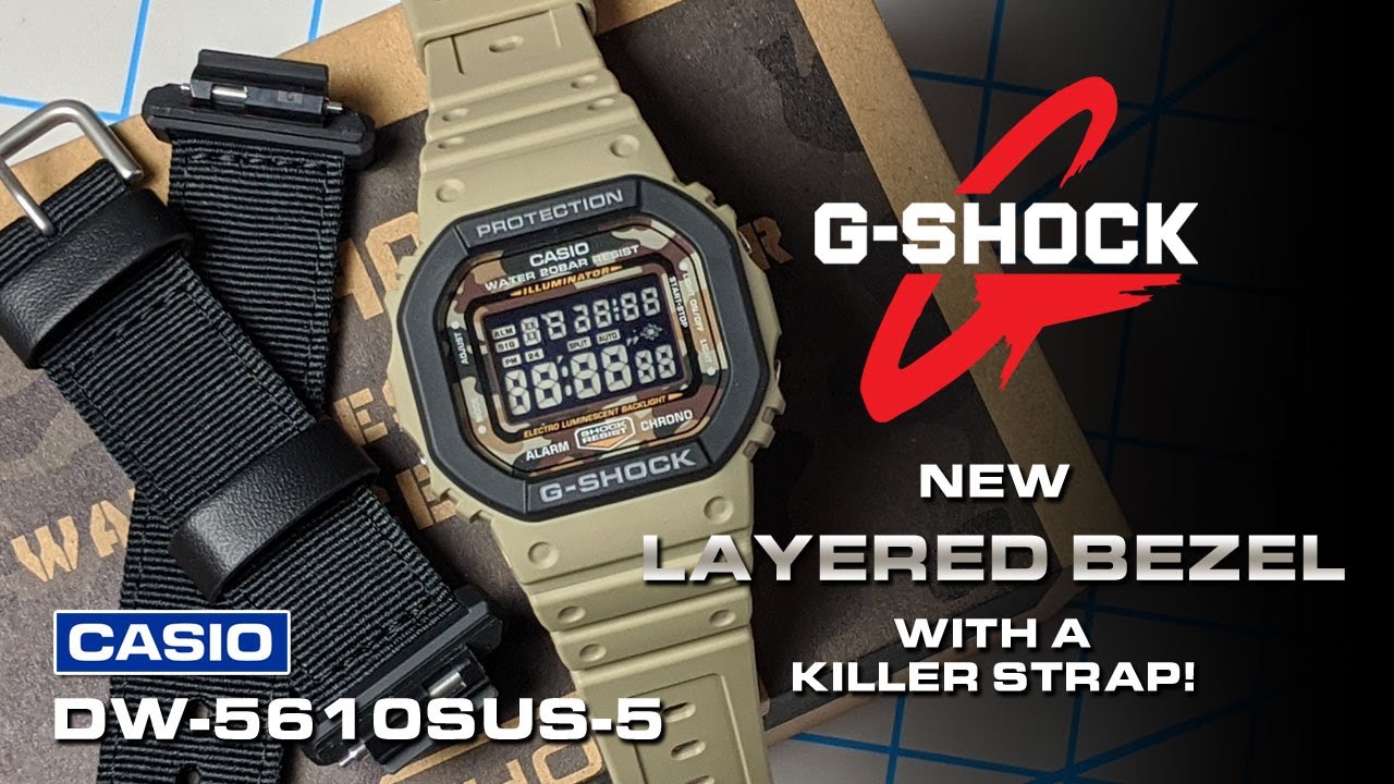 Casio G-Shock DW-5610SUS-5 | The new, layered bezel G-Shock and included quick release cloth strap!