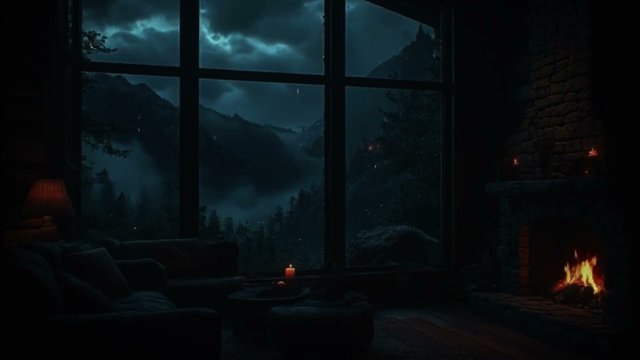 😴 Rain Outside the Window, Cozy Fire Inside & Soft Music 🌧️