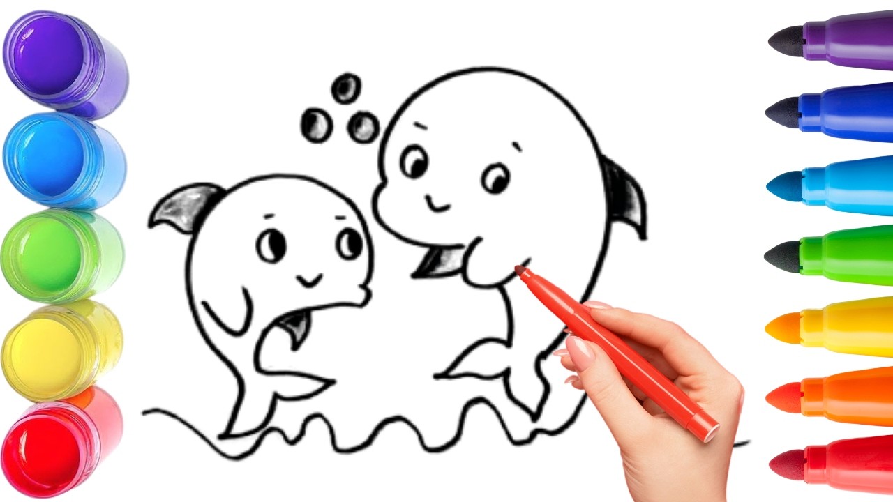 How To Draw cute dolphin Drawing, Painting & Coloring For Kids and Toddlers_🌈🎨