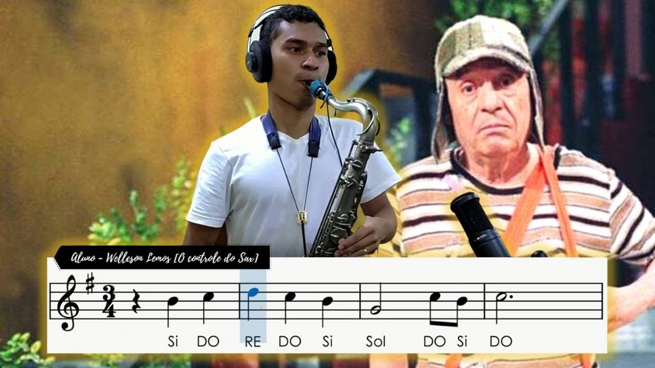 Sax tenor - M&uacute;sica triste do Chaves, partitura com notas.