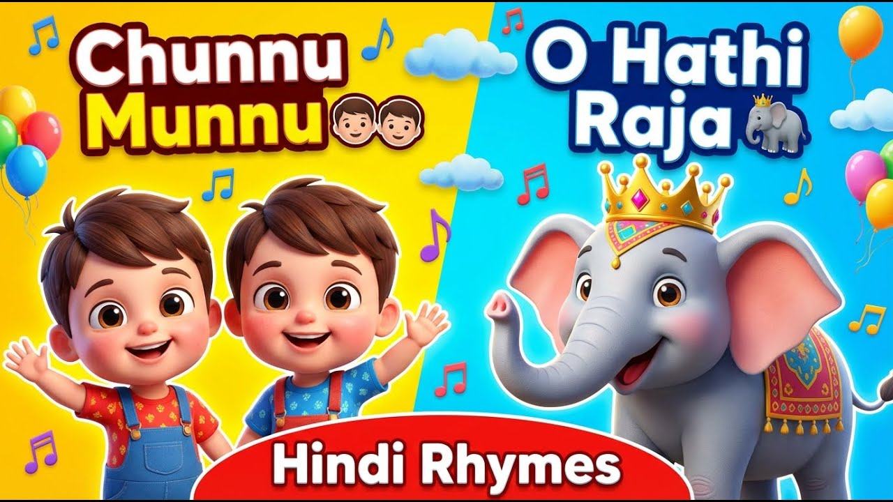 Chunnu Munnu + O Hathi Raja 🐘 | Popular Hindi Rhymes for Children & Toddlers
