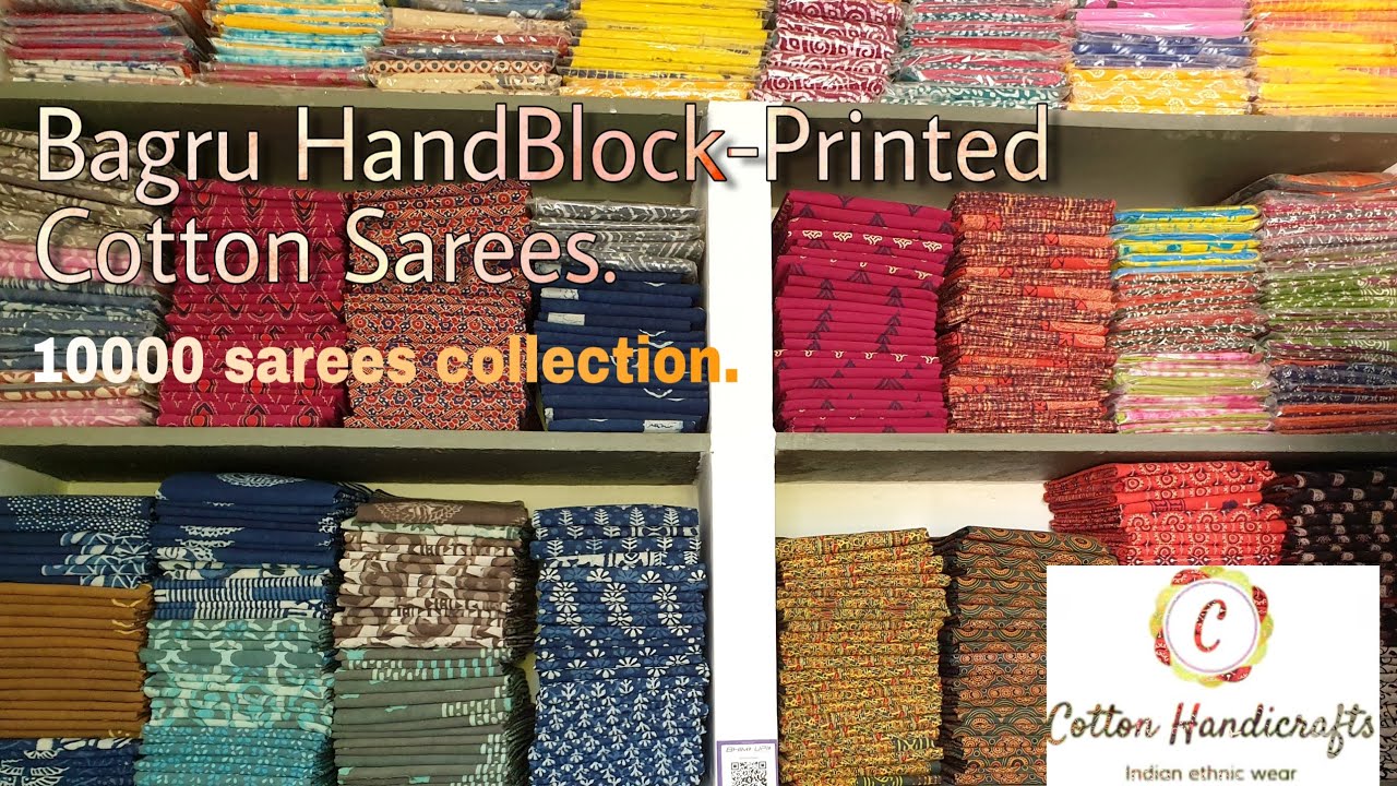 Cotton Handicraft's Collection Of Bagru Cotton Sarees With Blouse designs.