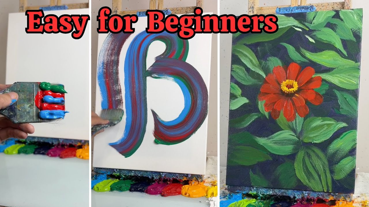 How to Draw a Beautiful Red Flower | Easy Acrylic Painting Tutorial for Beginners