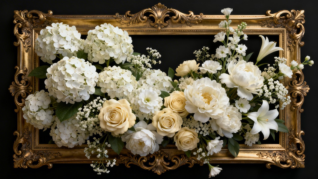 White Hydrangeas in a Golden Frame 🤍 | 4K Frame TV Art | Elegant Wedding TV Wallpaper