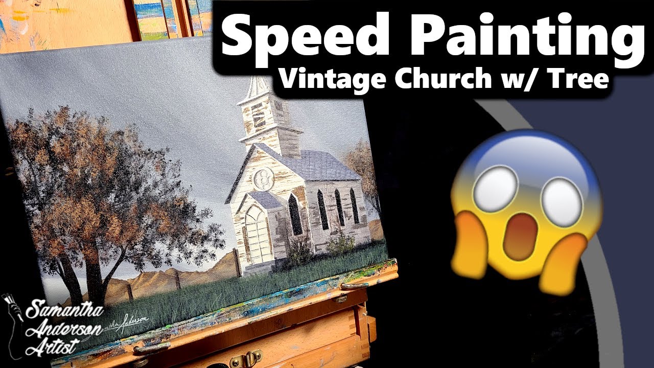 Vintage Church and Large Tree | Painting Time-Lapse