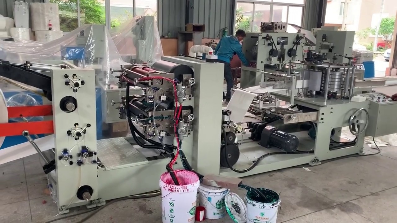 1/8 fold 200x100mm napkin paper 2 colors printing machine