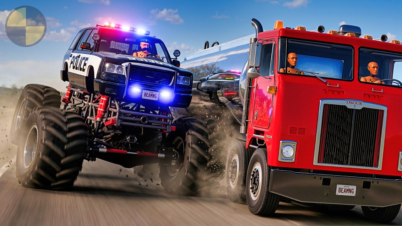 Policyjny Monster Truck kontra przestępcy | Symulacja filmowa BeamNG Drive