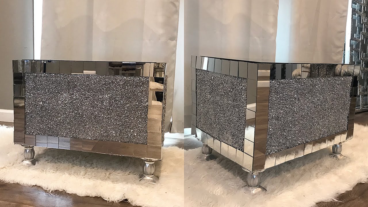 DIY MIRRORED COFFEE TABLE MADE OUT OF A CARDBOARD BOX