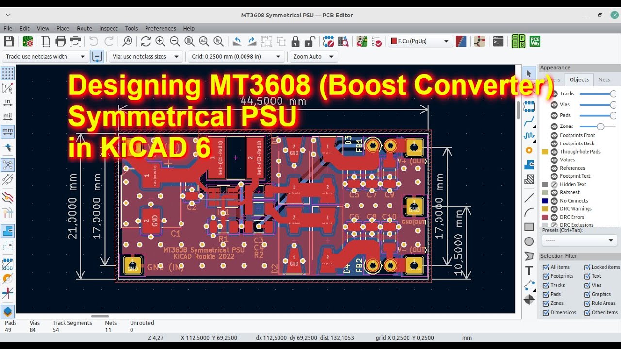 PCB Design: MT3608 (Boost Converter) Symmetrical PSU with KiCAD 6
