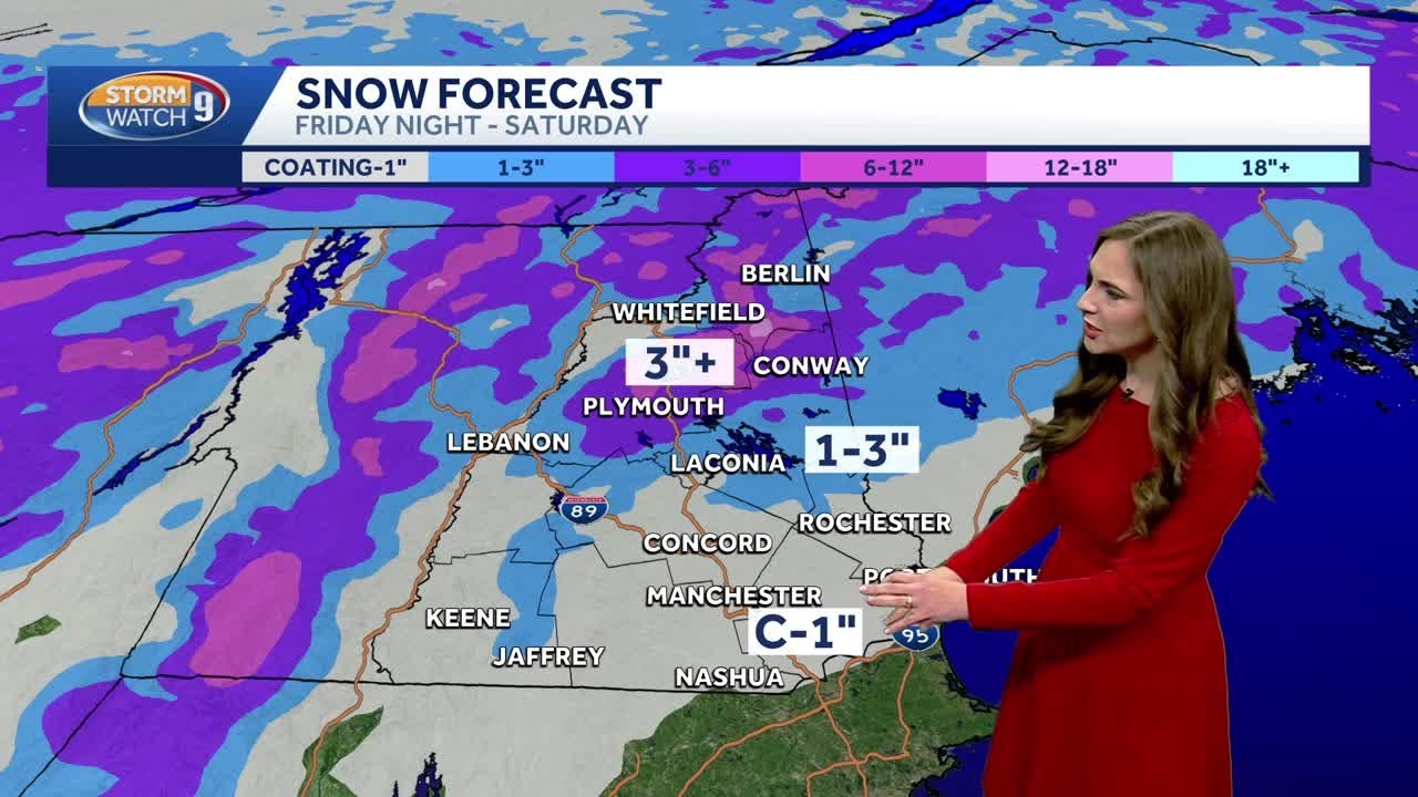 Snow likely for some areas Friday night into Saturday in New Hampshire; Heavy rain likely Monday