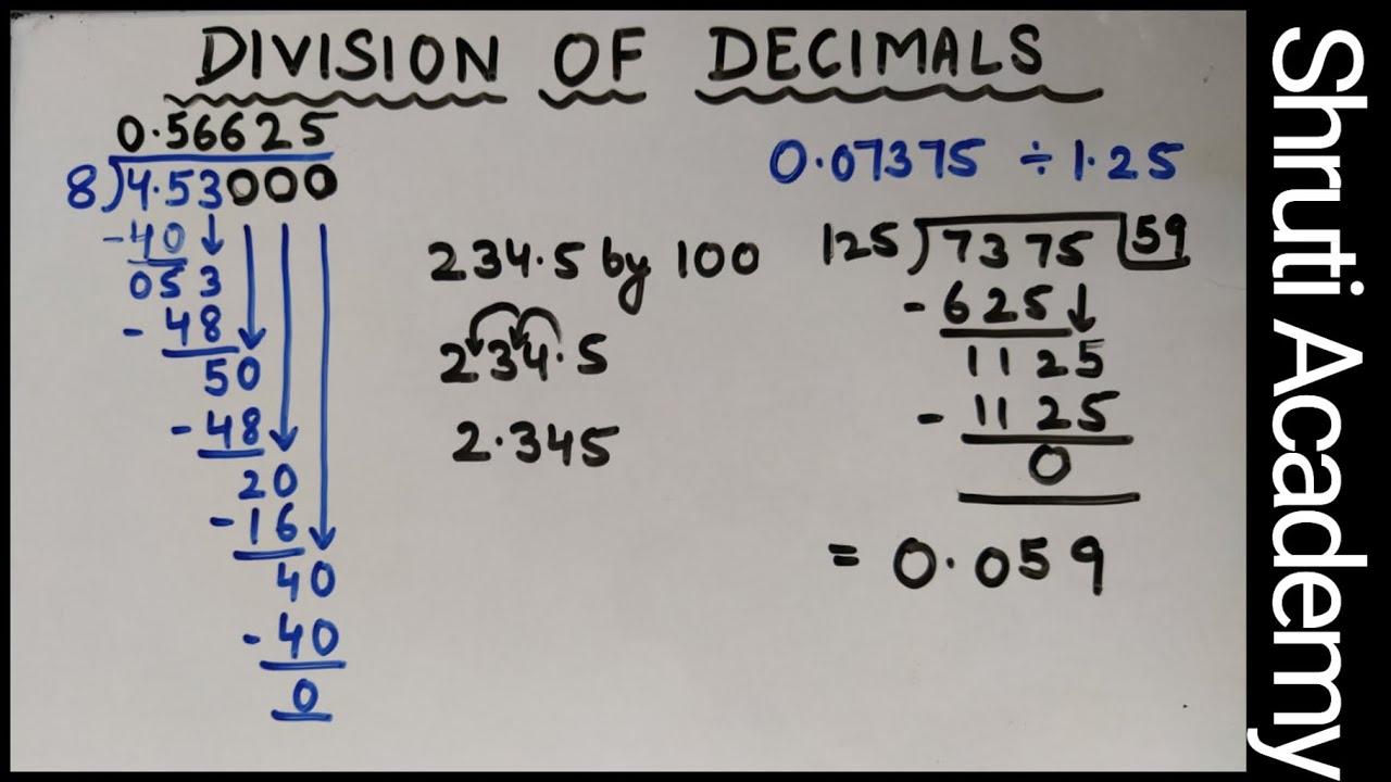 Dividing Decimals | Dividing a Decimal by a Whole Number, 10, 100 ,1000 & another Decimal