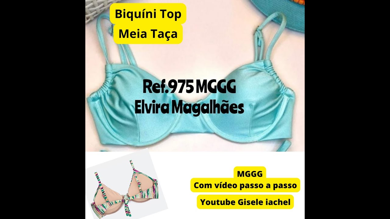 Biquíni Top Meia Taça, viés aéreo, alça regulável (Gisele iachel)  Pespontadeira, taquara,