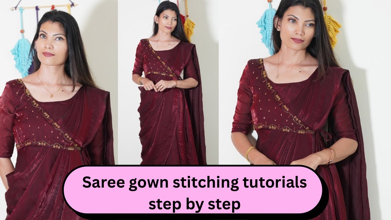 Saree gown cutting and stitching/ tutorials step by step /