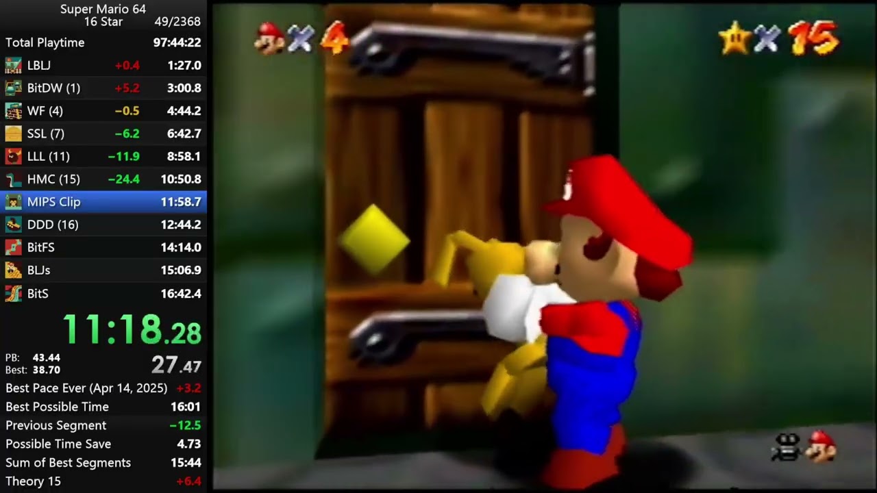 Super Mario 64 16 Star speedrun (16:37)