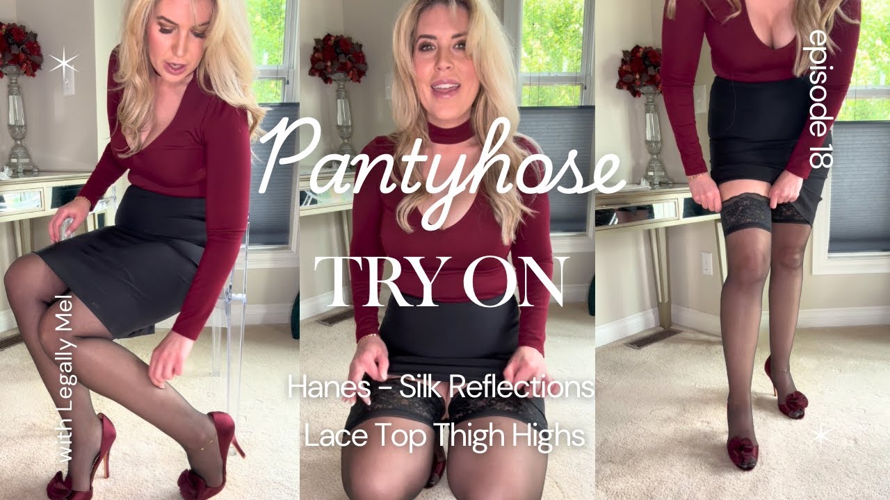 Pantyhose Try On | Hanes - Silk Reflections Lace Top Thigh Highs