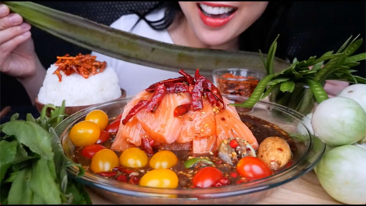 ANOTHER FULLY LOADED *SPICY SALMON SASHIMI + FRESH VEGGIE (ASMR EATING SOUNDS) NO TALKING | SAS-ASMR