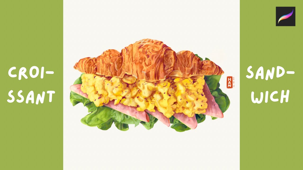 Procreate Speed Drawing | Food illustration - Croissant Sandwich