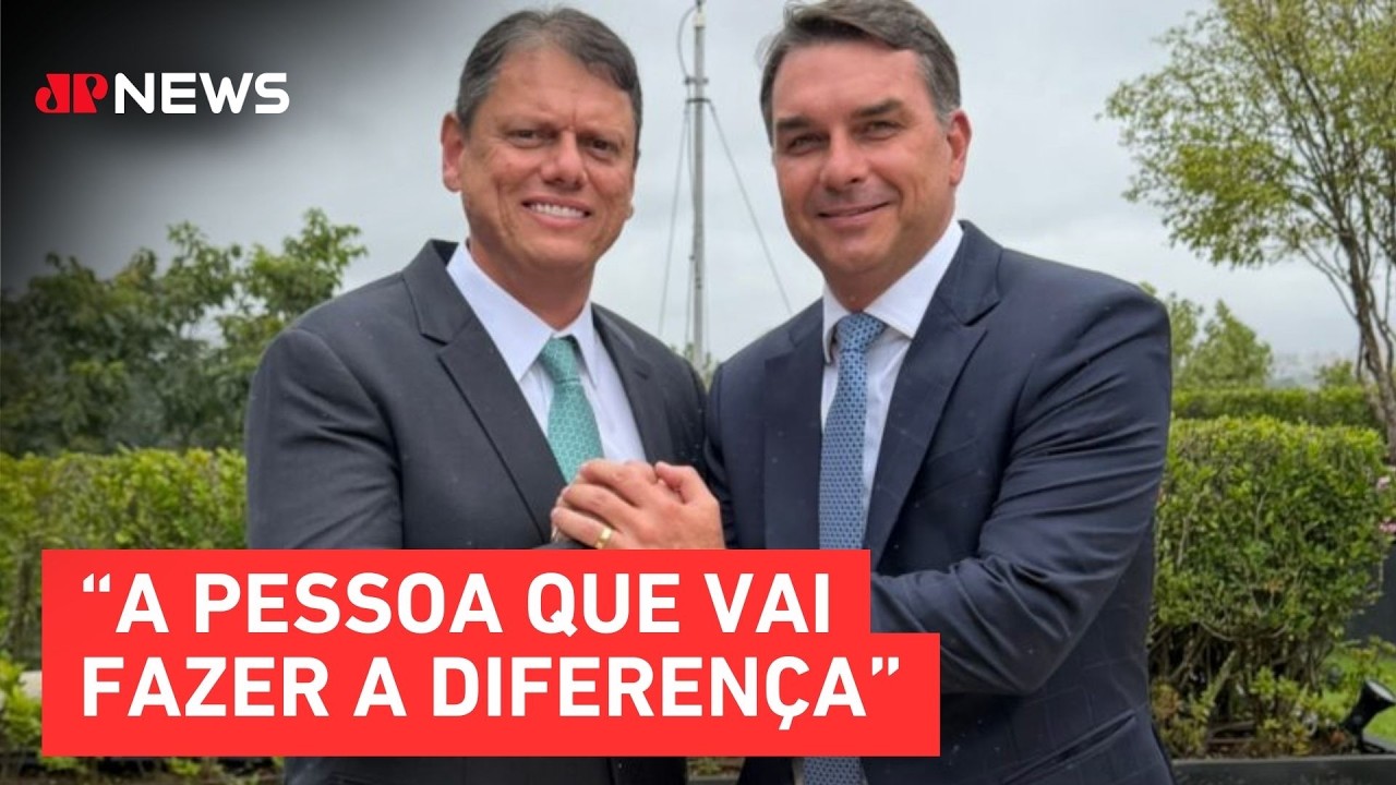 Tarcísio recebe Flávio Bolsonaro e promete 