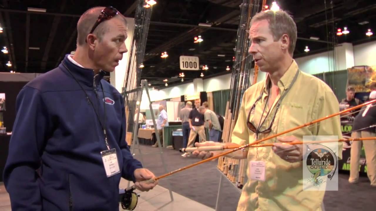 Jimmy Bartschi introduces new Scott F2 fly rods to Telluride Angler on the floor of IFTD 2010