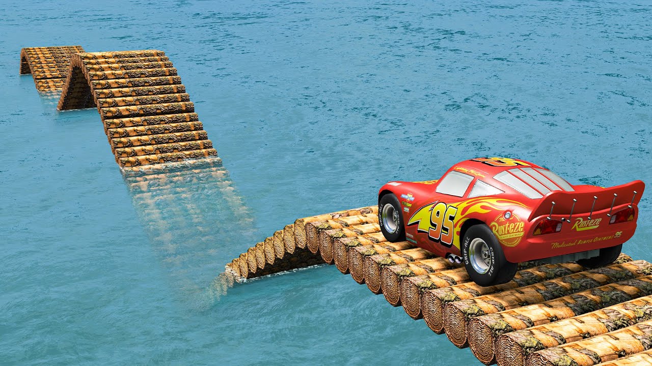 Impossible Log Wave Bridge Crossing Cars Vs Deep Water - BeamNG.Drive
