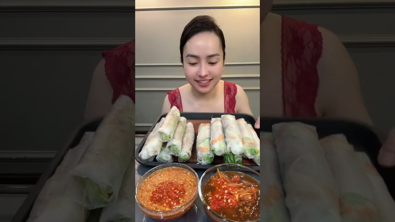 Mời mọi người Mukbang Gỏi Tôm Cuốn Chấm Mắm Nêm, Bánh Xèo Cuốn Rau Sống Chấm Mắm với em nghen