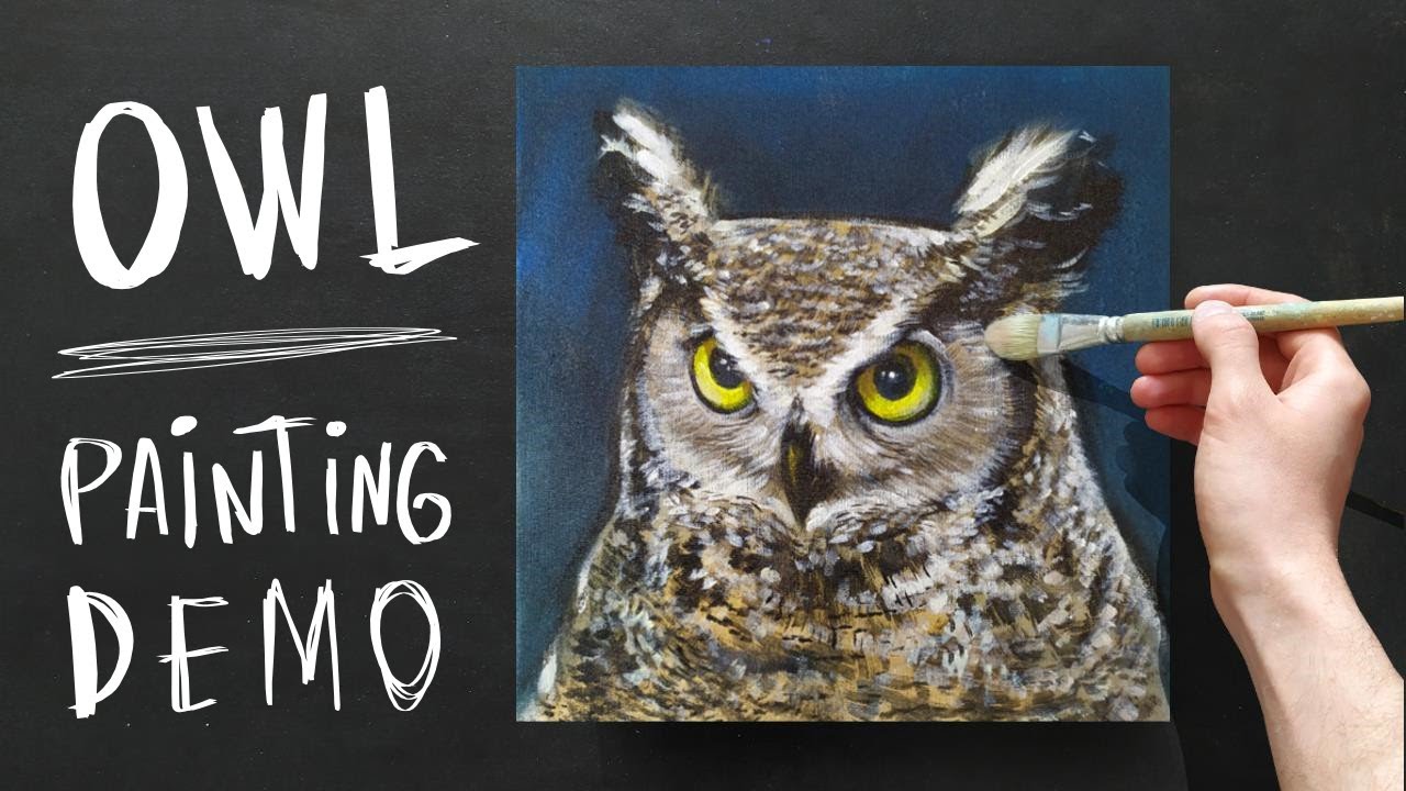 How to draw Owl, Owl painting tutorial, Acrylic painting