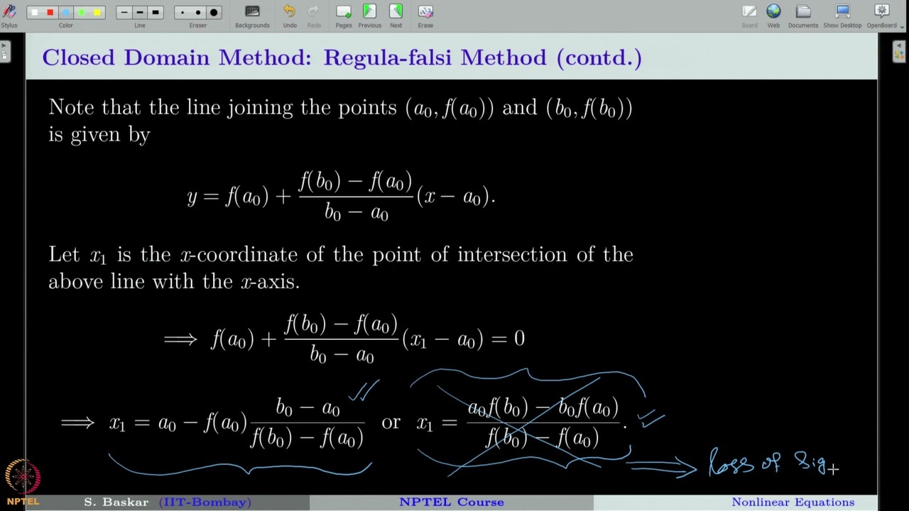 Week 6 : Lecture 30 : Nonlinear Equations: Regula-falsi and Secant Methods