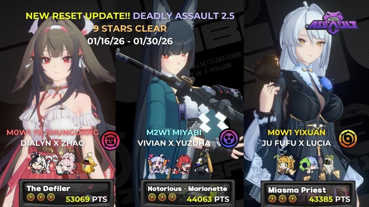 NEW !! Deadly Assault 9 Stars | M0W1 Ye Shunguang, M2W1 Miyabi & M0W1 Yixuan Teams | ZZZero 2.5