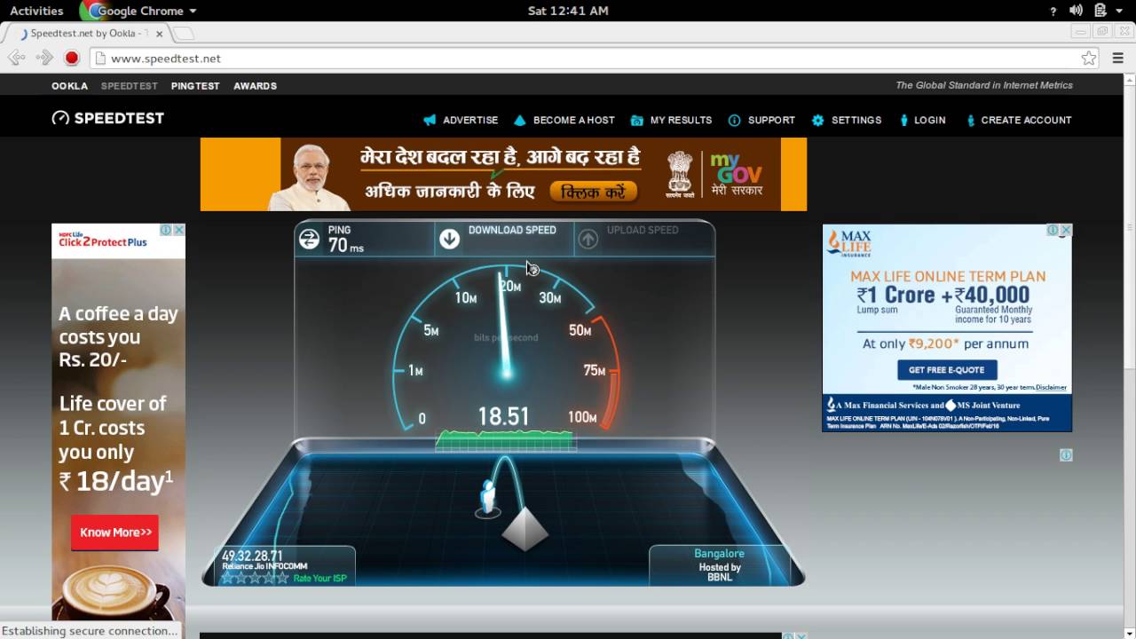Reliance Jio 4G LTE Speed Test Bangalore Karnataka India