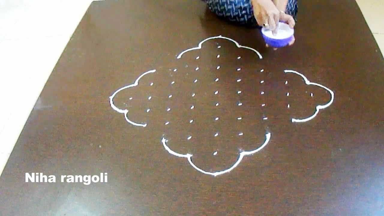 Easy friday rangoli with 11x1dot * Simple easy kolam * Muggulu with 11 dots