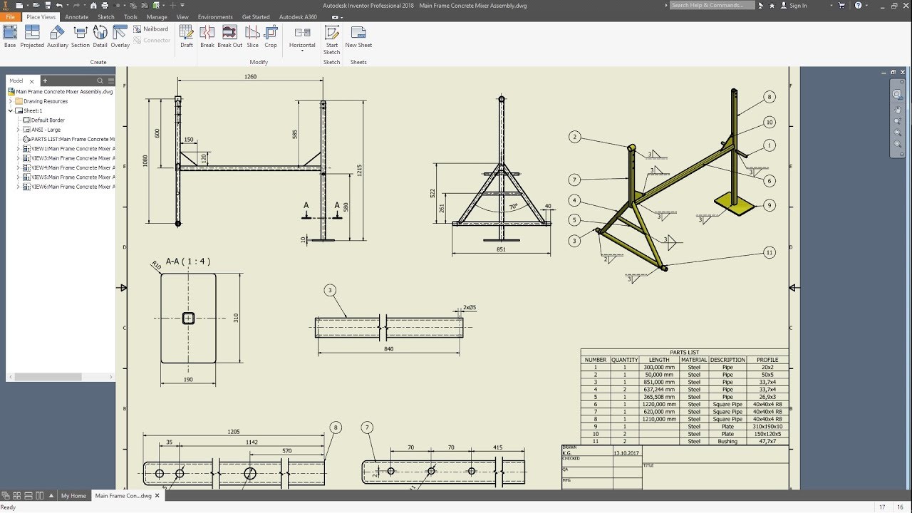 INVENTOR 2018 - MAIN FRAME - CONCRETE MIXER - DRAWING