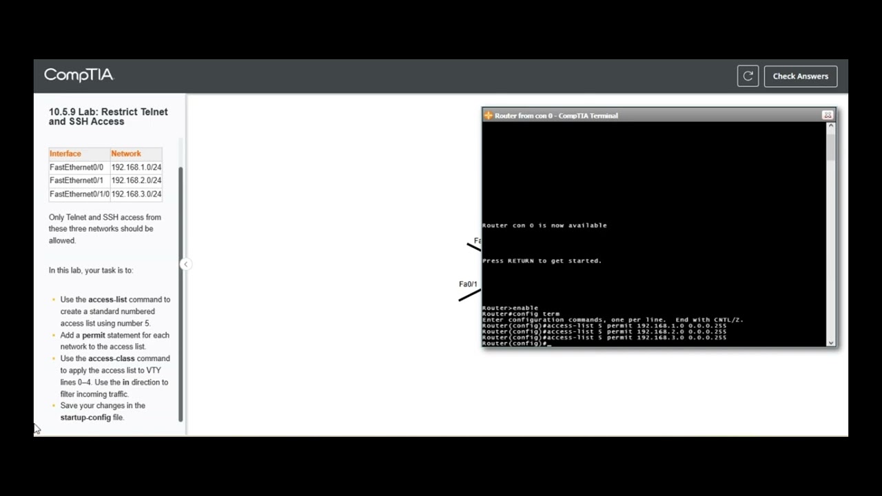 Testout | Network + | 10.5.9 Lab: Restrict Telnet and SSH Access