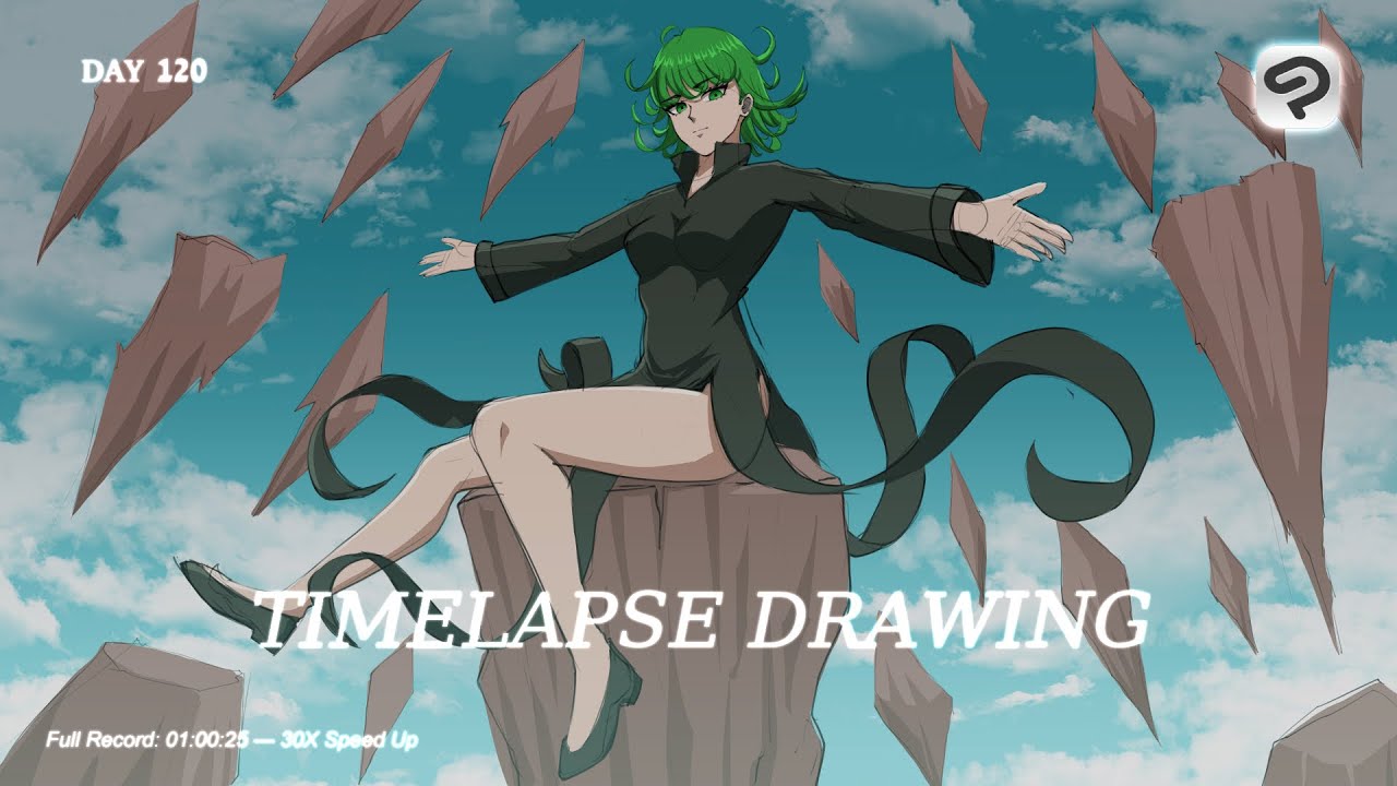 Day 120 - Daily Drawing - Timelapse Drawing Illustration - Tatsumaki OPM FanArt