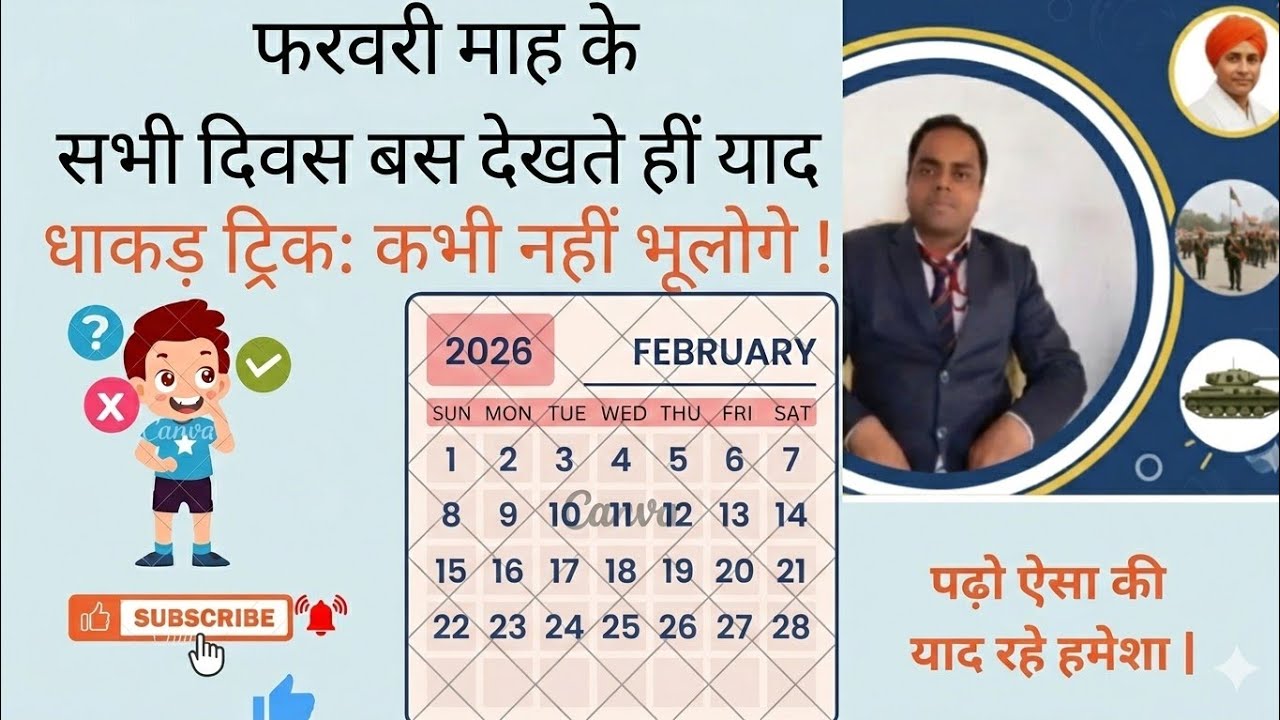 फरवरी महीने के महत्वपूर्ण दिवस याद करने का ट्रिक। Important Days and Date of February in hindi. 