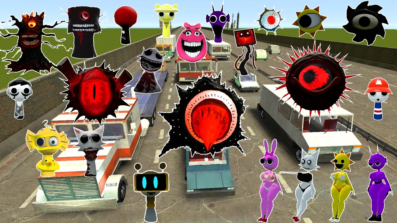 DESTROY ALL EVOLUTION SPRUNKI INCREDIBOX FAMILY SONG SPARTAN KICKING in FREEWAY Garry's Mod