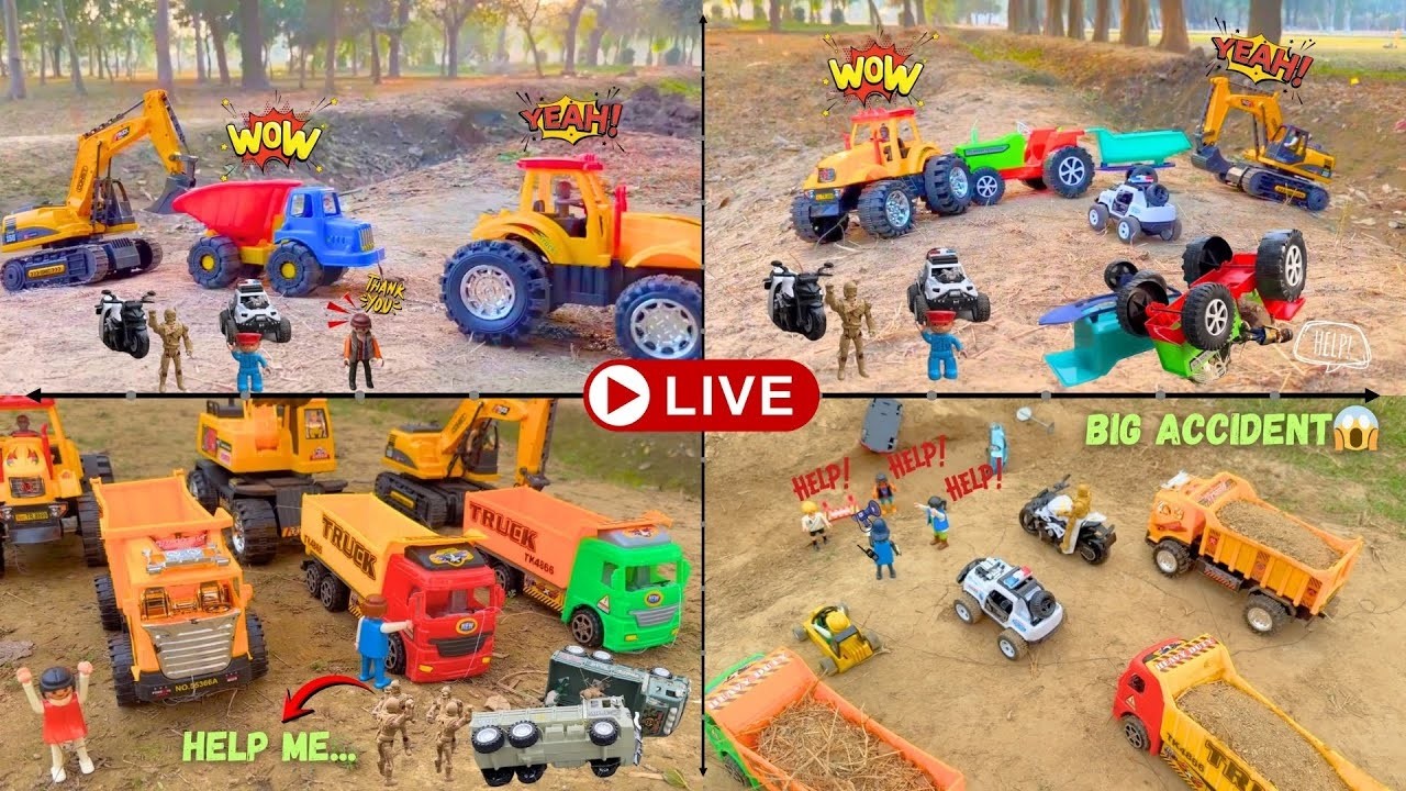 🔴JCB Cartoon Live🚜 | Car Race Accident 😱| Police Call JCB Excavator to Rescue🚓🚜