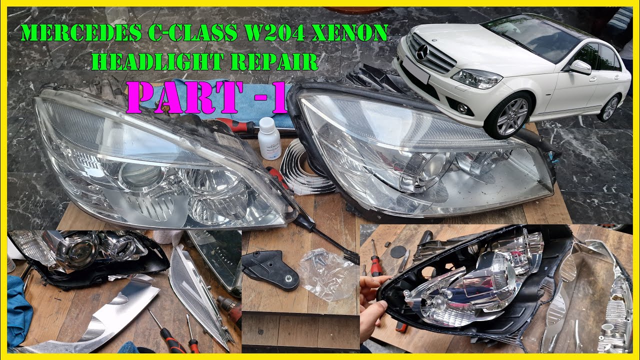 PART 1: Mercedes C-Class W204 XENON headlight body repair: lens & tab change, chrome bezel cleaning