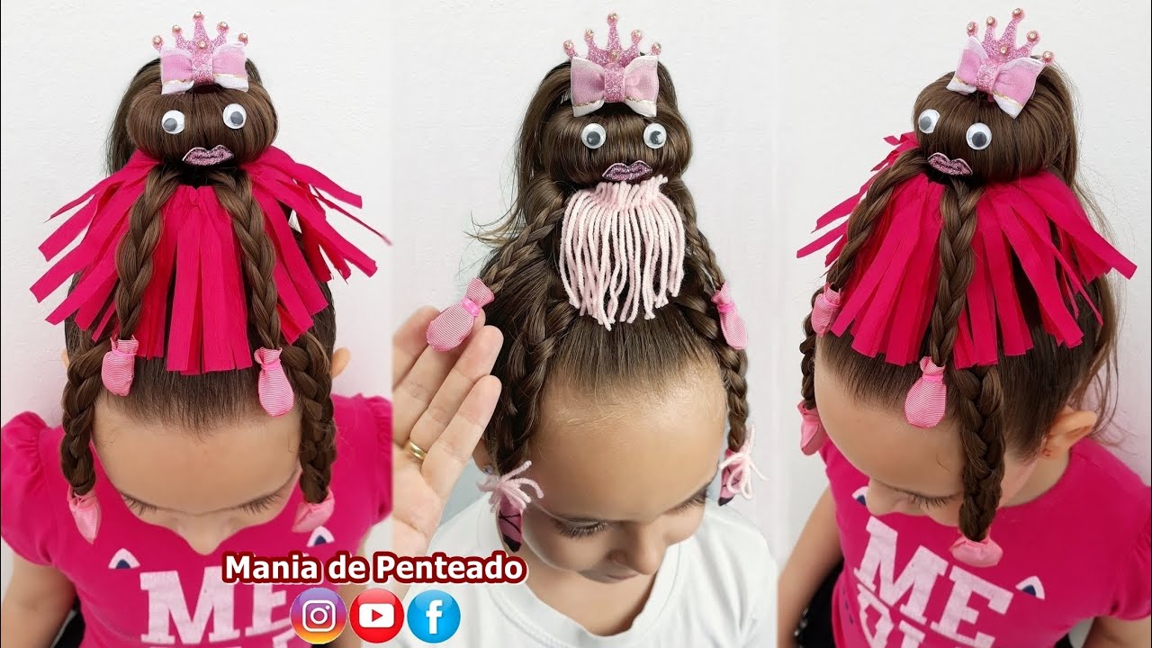 Penteado Infantil com Cabelo Maluco | Crazy Hair Day | Hair Tutorial for Girls