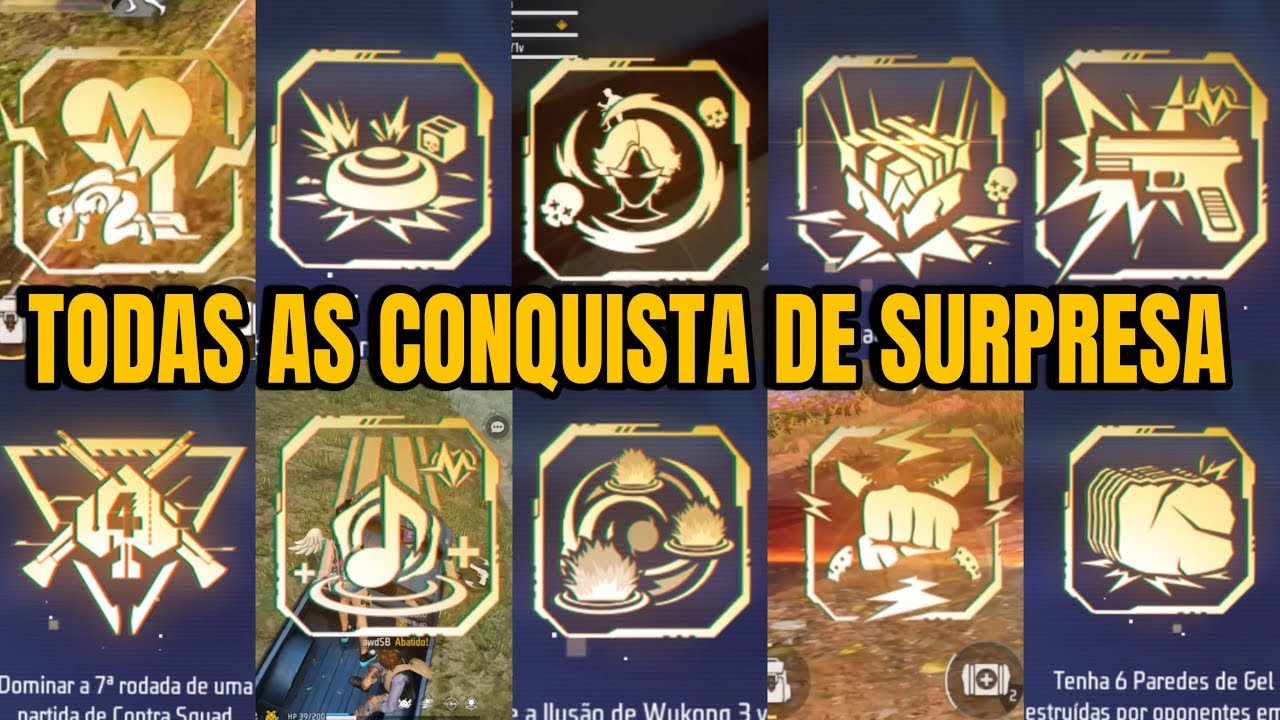 TODAS AS CONQUISTA DE SURPRESA DO FREE FIRE EM 2025-SAIBA TUDO SOBRE AS CONQUISTAS DO FF!!